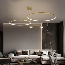 Lampadario moderno a LED con anello in oro per soggiorno Lampada a sospensione moderna per camera da letto Lampada da tavolo per decorazioni per la casa