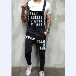 Men's Jeans 2022 Men Ripped Jumpsuits Shorts Summer Hi Street Distressed Denim Bib Overalls For Man Suspender Pants