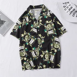 OSCN7 Casual Frankenstein Printed Short Sleeve Shirt Men Street Hawaii Beach Oversize Women Fashion Shirts for Men LJ200925