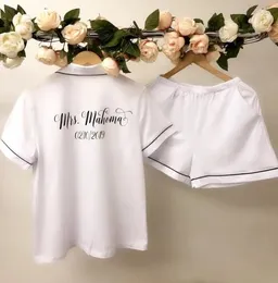 Personalized Pajamas Silk Bridesmaids Short Shirt set Bridal shorts bridesmaid pajamas bridesmaid proposal gifts 220621