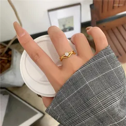 Anéis de casamento Ruo 2 peças Conjunto de moda geométrica Curved Ring Personality Titanium Steel 18K Gold Women Women Jewelry Wholesalewedding Edwi2