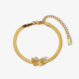 Linkchain Herringbone Sanke Bracelet for Womencharm Butterfly Bracelets Stainless Steel Link
