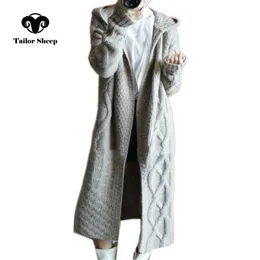 Krawiecka owca jesień zima nowe płaszcz z kapturem kobiety luźne swetra kaszmirowe sweter gęsty dzianin wełniany swetra LJ201113