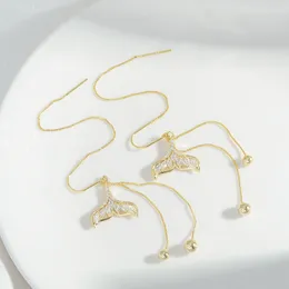 S925 실버 바늘 반짝이는 지르콘 낚시 테일 수진 귀걸이 여성 보석 18k 금 도금 고급 술집 귀걸이 선물
