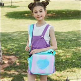 Сумки для обедов кухонная организация Housekee Home Garden Rainbow Loving Heart Laser Bag Portable Bent Dhnnj