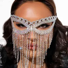 Stonefans Fashion Rhinestone Tassel Face Masks Sieraden voor vrouwen 2022 Luxe maskerade Hallow Crystal Masks Face Accessoires Y220523