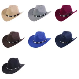 Wool Fedora Hat Women Men Headwear Fashion Adjustable Cowboy Beaded Decoration Chain Ornaments Popular Cap for Party Outdoor