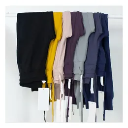 22SS Solid Color Tee Women Pants Capris Yoga World Pants Yogaworld High midje Sports Gym Wear Leggings Elastic Fitness Elastics Rope Lady övergripande full träningsbyxor