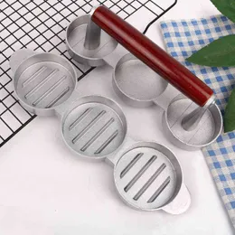 High Quality Poultry Tools Three Grids Round Shape Non-stick Coating Hamburger Aluminum Alloy Hamburgers Meat Beef Grill Burger Press Kitchen Food Mold VTMTL0352