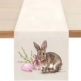Easter Rabbit Print Tablecloth Rectangle Decorative Table Runner för köksmatsal 220615