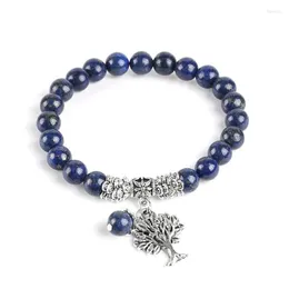 Fili di perline Chakra Pietra naturale Lapislazzuli Braccialetti di ispirazione Albero della vita Bracciale Mala Beads Reiki Healing Meditation Energy Ban