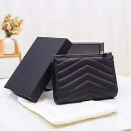 Cartera de diseñador Carteras para mujer bifold con cremallera Monedero Estilo corto Portatarjetas ranura monedero realleather color negro