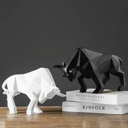 装飾的なオブジェクト図形のYuryfvna Morden Geometric Bull Statue Ornament Cafe Cattle Sculpures Animal Abstract El Home Decoratordecor