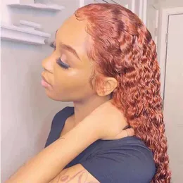 Lace Wigs Ginger Curly Human Hair Front Wig 13X4X1 Kinky 10-28 Pouces Transparent Wavy And Wet Density 150%Lace WigsLace Tobi22