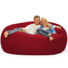Chair Covers Drop 7ft Suede Bean Bag Cover Living Room Furniture Large Round Soft Fluffy Artificial Leather Lazy Sofa