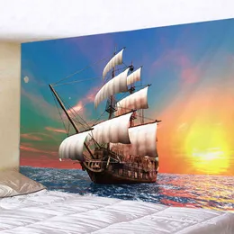 نسيج البحر جميل غروب الشمس السجاد الجدار البحري الهبي الرجعية سفينة القراصنة رون