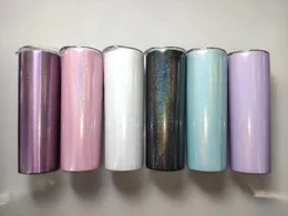 20oz 600 ml sublimering glitter tumbler regnbåge värmeöverföring dubbel muromgärdad isolerad vakuum rostfritt stål tumbler med lock och halm