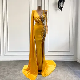 Nuovo arrivo abiti lunghi da ballo 2022 sexy sheer o-collo manica lunga perle sirena oro donne africane abiti da sera del partito formale