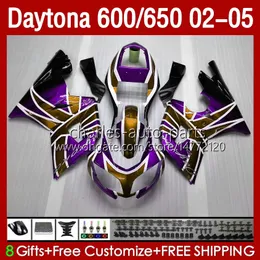 Daytona600 için Motosiklet Bodys Gold Purple Daytona650 02-05 Karoser 132No.45 Cowling Daytona 650 600 CC 02 03 04 05 Daytona 600 2002 2003 2004 2005 ABS Couring Kiti