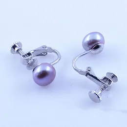 Clip-On-Schraube zurück 7-8 mm natürlicher Lavendel-Knopf Süßwasserperle 925 Sterling Silber Ohrringclip-On-Rückklang