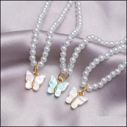Collares pendientes Colgantes Joyería Collar de mariposa gótica para mujer Gargantilla de perlas de imitación Estética Ffashion Accesorios Chica Indie Co
