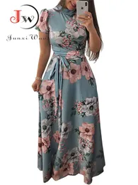Kadınlar Yaz Maxi Elbise Günlük Kısa Kollu Boho Çiçek Baskı Uzun Bultlenek Bandaj Zarif Parti ESTIDOS 220713