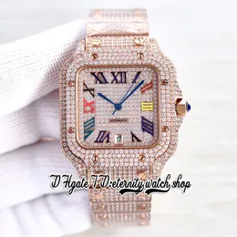 2023 SF SFW0007 Paved Diamonds Japan Miyota Automatic Mens Watch Fully Iced Out Diamond Rainbow Roman Dial Rose Gold Steel Bracelet Jewelry Super eternity Watches