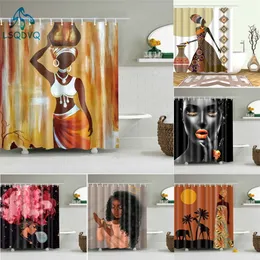Afrikansk dusch gardin afrikansk tjej kvinnor liv konst dusch gardiner badrum gardin frabisk vattentät polyester med krokar 220517