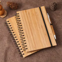 Spiral Notebook Wood Bamboo Cover With Pen Student Environmental Notepads wholesale School Supplies SN4666