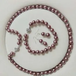 8 мм AAA темно -фиолетовая раковина жемчужная колье с серьгими для жемчужного ожерелья