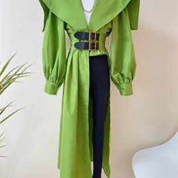 TWOTYLE Зеленая рубашка для женщин с лацканами и длинными рукавами, асимметричная блузка на пуговицах по краю, женская модная одежда, стиль 220815
