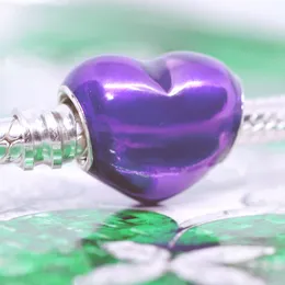 Metallic Purple Heart Charm 925 Silver Pandora Charms Dla Bransoletki DIY Biżuteria Zestawy Ludowe Koraliki Silver Hurtownie 799291C01