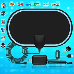 200 Miles HD HDTV Smart Indoor TV Digital Antenna With Signal Amplifier VHF UHF Signal Coaxial Cable Black