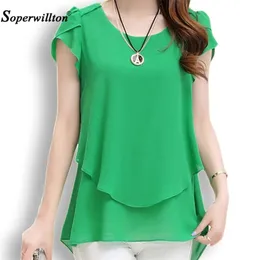 Soperwillton Summer Women Blouse Loose Shirt O-Neck Chiffon Blouse Female Short Sleeve Blouse Plus Size 5XL Shirts Tops 210308