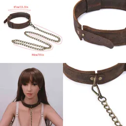 Nxy Sm Bondage Bruine Vintage Pull up Leer Sex Bdsm Kraag En Kettingen Slave Fetish Speeltjes Voor Vrouw Koppels Speelgoed 220426