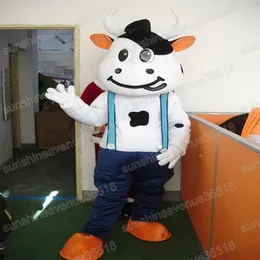 Halloween Milk Cow Mascot Costume Högkvalitativ tecknad karaktär Carnival Unisex vuxna storlek Julfödelsedagsfest fancy outfit