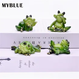 MyBlue 4 PCS/SET Söt Creative Frog Doll House Figurin Miniatyres Fairy Garden Nordic Home Room Table Decoration Accessories 201210