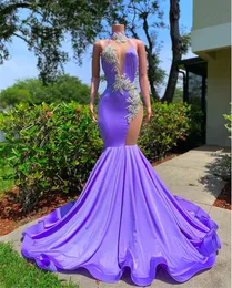 Purple Halter Prom Dresses For Black Girls Mermiad Gown Sexy Top Plus Size Formal Birthday Gowns Beaded Satin Abends