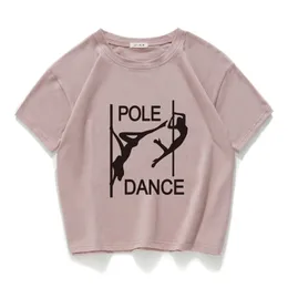 Pole Dance Graficzny Funny Casual Kobiety Crop Top 100% Bawełna Krótki T Shirt Kobiety Camisetas Verano Mujer Ubrania Harajuku 220325