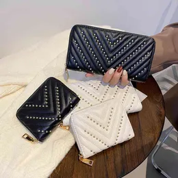 HBP Wallets Zero Wallet Female Rivet Zipper Card Coin Wallet Bag Pu Embroidered Line 220823