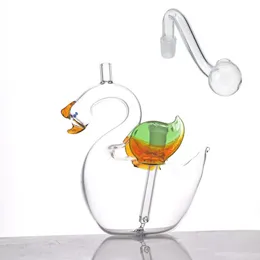 Rökning Swan Shape Water Dab Oil Rig Bong Portable Travel Bubbler Mini Glass Oil Burner Pipe With Silicone Slange