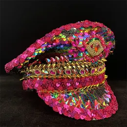 Luxury Women Military Sequin Burning Yacht Week Captain Sergeant Rave Festival Bachelorette Part Hat 220813