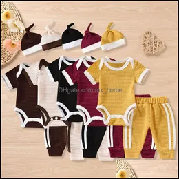 Zestawy odzieży Dziewczęta chłopcy solidne kolory stroje niemowląt romper topsandandhats 3pcs/Set Summer Fashion Baby Mxhome Dhjkb