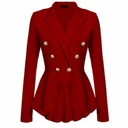 Frauenanzüge Blazer elegante Rüschen Hem Blazer Frauen Solid Color