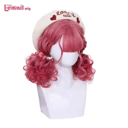 Parrucca L-e-mail Parrucche Lolita ricci rosa Parrucca cosplay marrone Frangia Retro Harajuku Festa giapponese Capelli sintetici resistenti al calore Halloween220505