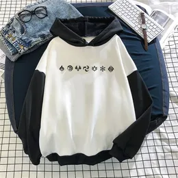 Mode överdimensionerad skarvningsgata för huvtröjor kvinnor spel genshin påverkan element mönster anime kawaii tröjor jacka kläder 220812