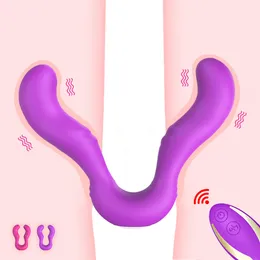 Stropplös strap-on dildo vibrator för par strapon lesbisk trådlös fjärrkontroll dubbelhuvuden vuxna sexiga leksaker