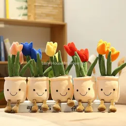 Dekorativa föremål Figurer Livläget Tulipsucculenta Plants Plysch Stuffed Decor Toys Soft Bookhelf Doll Creative Potted Flowers Pill