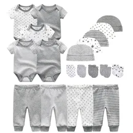 Unisex Born Baby Boy Kläder Bodysuits Byxor Hattar Handskar Baby Girl Kläder Bomull Kläder Set LJ201223