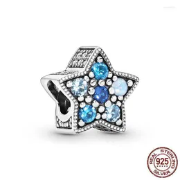 Altro 2022 925 Sterling Silver Bright Blue Star Charm CZ Beads Fit Bracciale originale Creazione di gioielli Wynn22